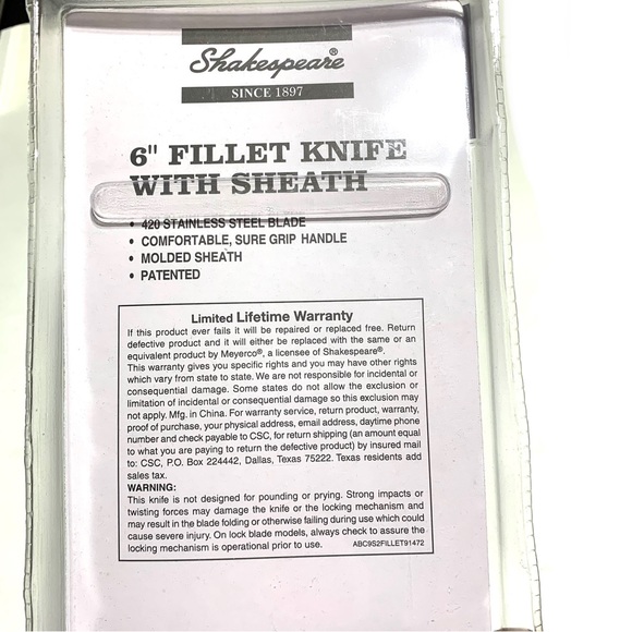Shakespears 6” Fillet Knife with Sheath NWT - Picture 5 of 7